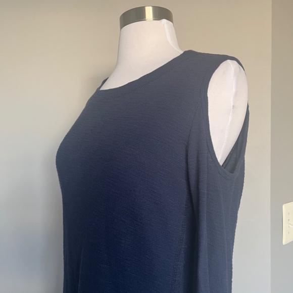 Anthropologie By Sol Angeles Textured Knit Cold Shoulder Casual Navy Boat Dress - Picture 6 of 7